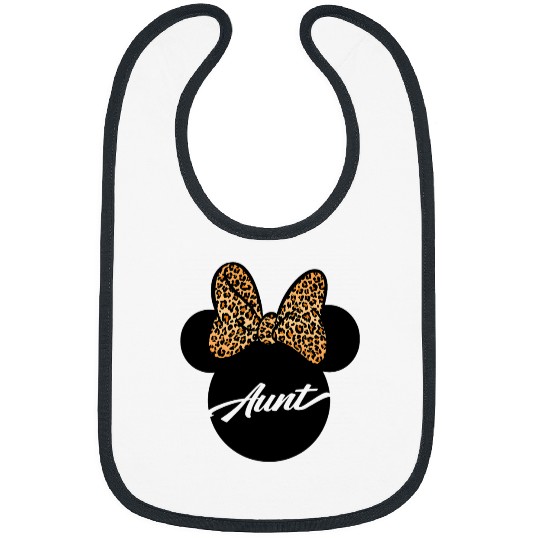 Disney Minnie Mouse Aunt Leopard Print Bow Big Chest Logo Bibs