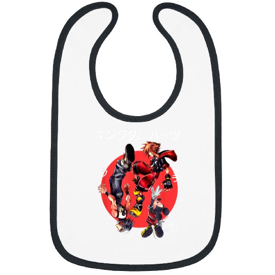 Disney Kingdom Hearts Sora Riku Mickey Kanji Group Shot Logo Bibs