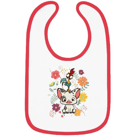 Disney Moana Bibs, Hei Hei and Pua Floral  Bibs