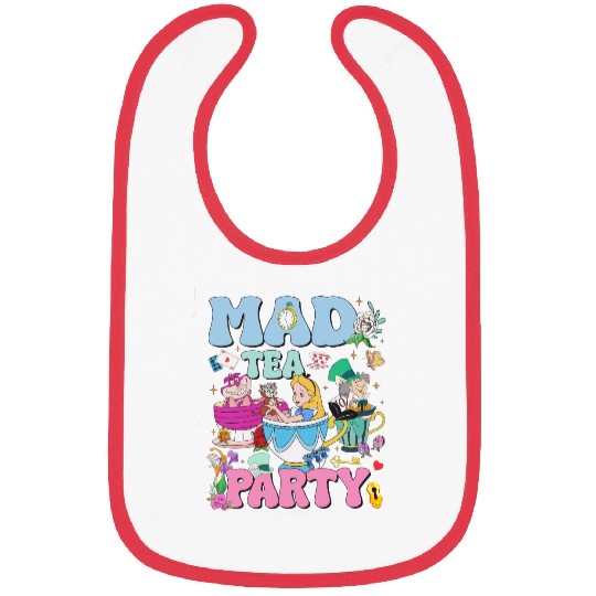 Vintage Mad Tea Party Disneyland Alice in Wonderland Bibs, Floral Alice Mad Hatter