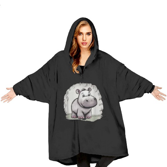 Cute hippo Blanket Hoodies