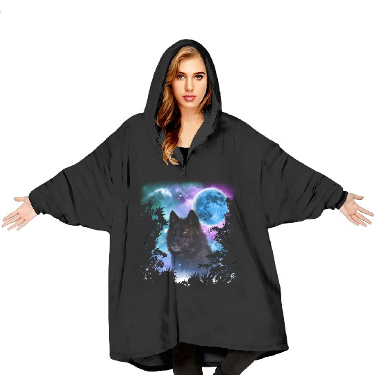 Black Wolf MidNight Forest Blanket Hoodies