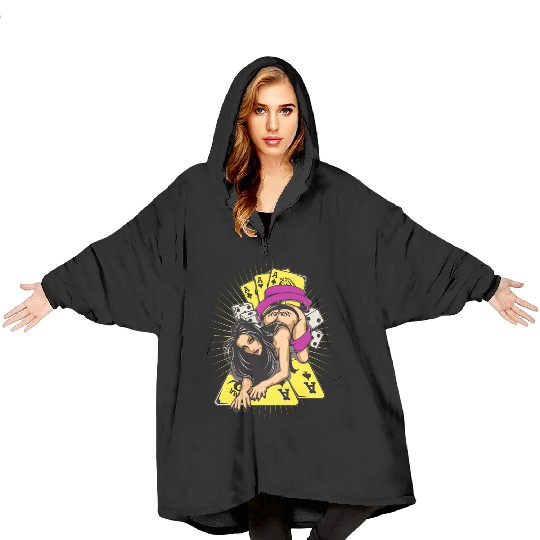Sexy-girl-cards-aces-poker-game-cartoon Blanket Hoodies