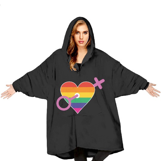 Rainbow heart female Blanket Hoodies