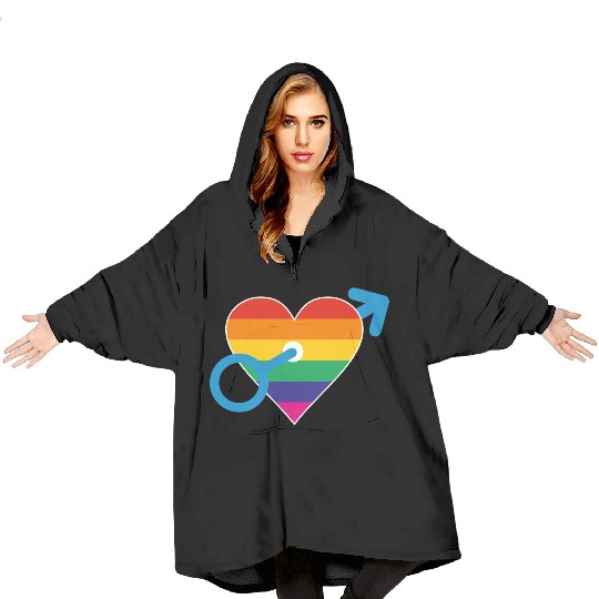 Rainbow heart male Blanket Hoodies