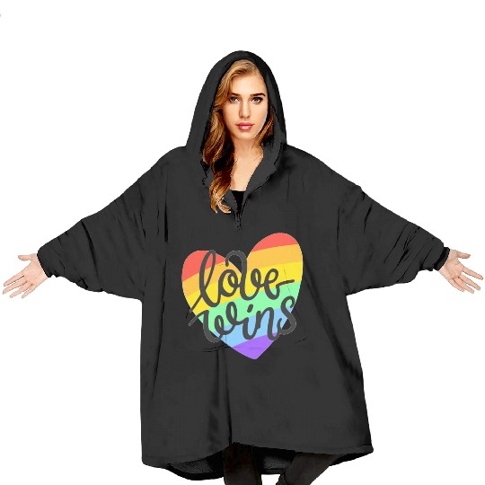 Love Wins LGBT Pride Rainbow Heart CSD Blanket Hoodies Blanket Hoodies