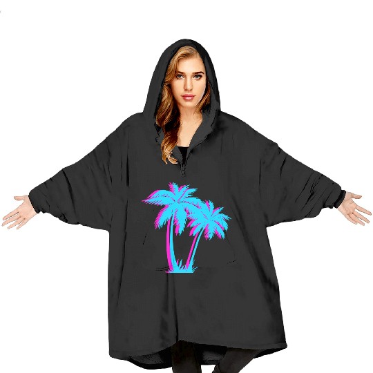 Beach Vaporwave Palm Tree Gift Aesthetic Tropical Blanket Hoodies
