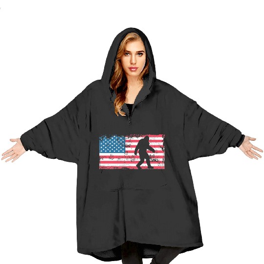 Retro Bigfoot US Flag Blanket Hoodies