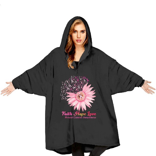 Faith Hope Love Breast Cancer Awareness Flower Pin Blanket Hoodies