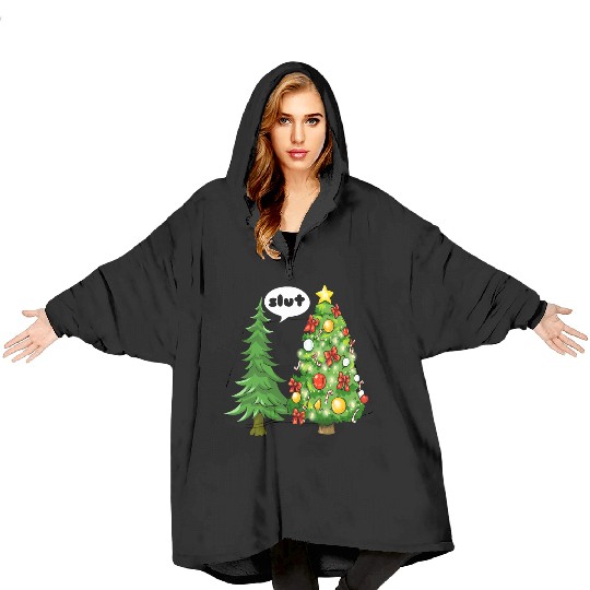 Funny Christmas Tree Slut Blanket Hoodies