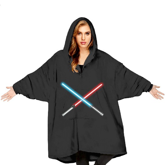 Red and Blue Dueling Crossed Lightsabers Blanket Hoodies