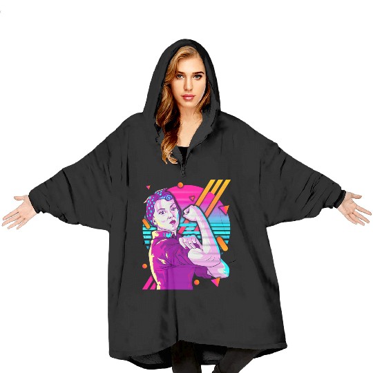 Rosie The Riveter Vaporwave Blanket Hoodies