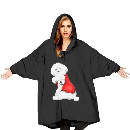 Funny bichon frise Dog I Love Mom Tattoo Lover Blanket Hoodies