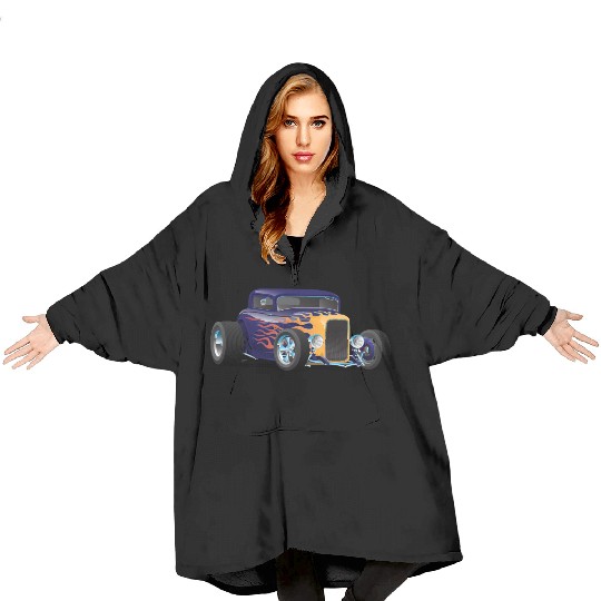 Vintage Hot Rod Car with Classic Flames Blanket Hoodies