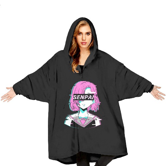 Aesthetic Vaporwave Anime Girl - Notice Me Senpai Blanket Hoodies