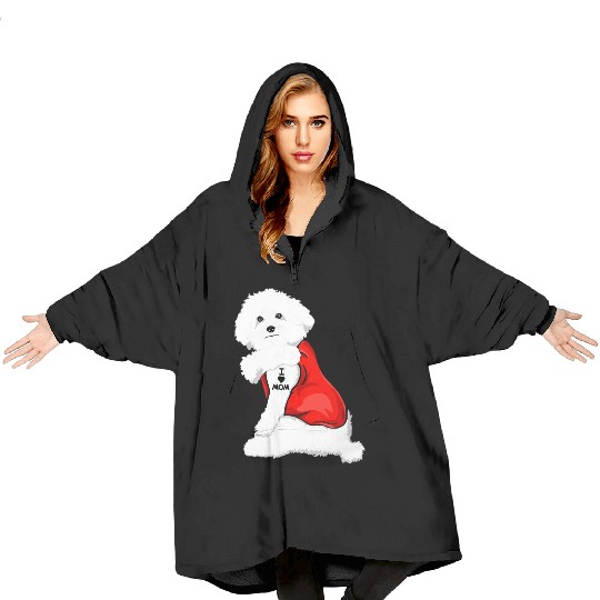 Bichon frise I Love Mom Tattoo Blanket Hoodies