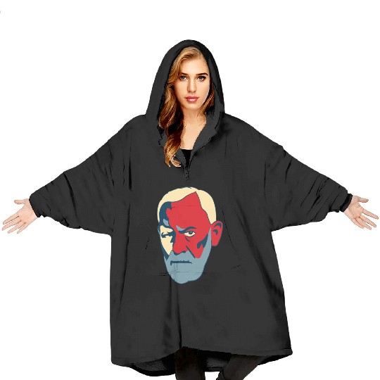 Sigmund Freud Portrait - Red and Blue Blanket Hoodies