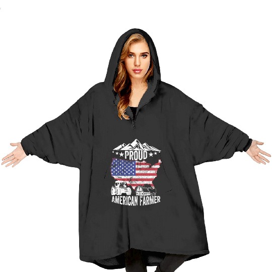 Proud American Farmer, Organic Farmer, Farmer Amer Blanket Hoodies