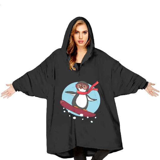 Snowboarding Penguin Blanket Hoodies