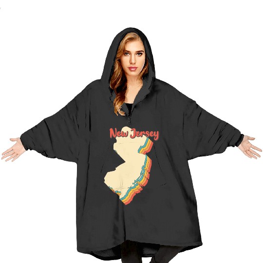 New Jersey Map Outline Vintage Retro Nj Home State Blanket Hoodies
