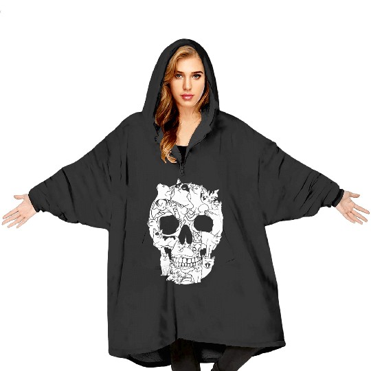 Cat Skull Kitty Skeleton Grunge Style Funny Cat Bo Blanket Hoodies