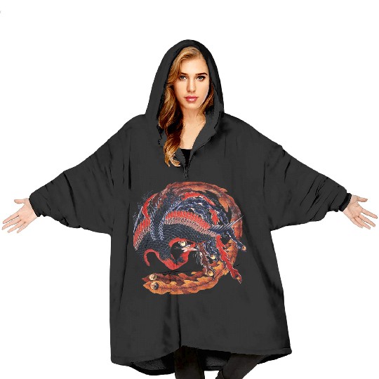 Phoenix that glares in all directions by Hokusai Blanket Hoodies