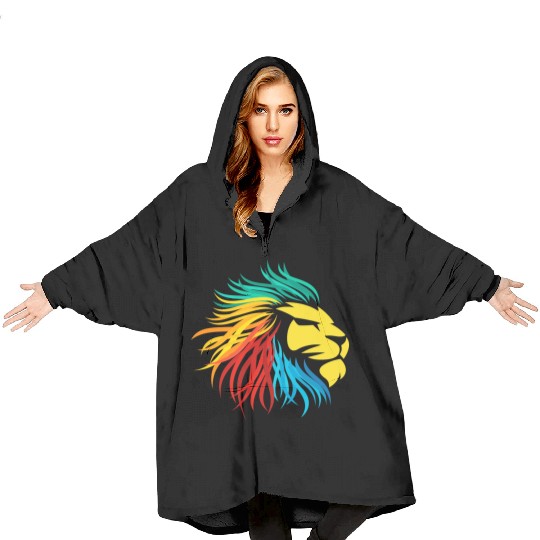 Colorful Lion, Rainbow Colors Lion Blanket Hoodies