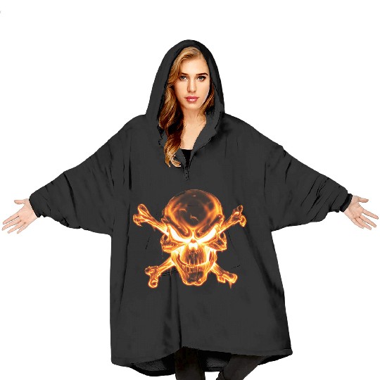 flaming skull Blanket Hoodies