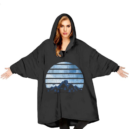 blue Retro Vintage With abstract mountain Blanket Hoodies