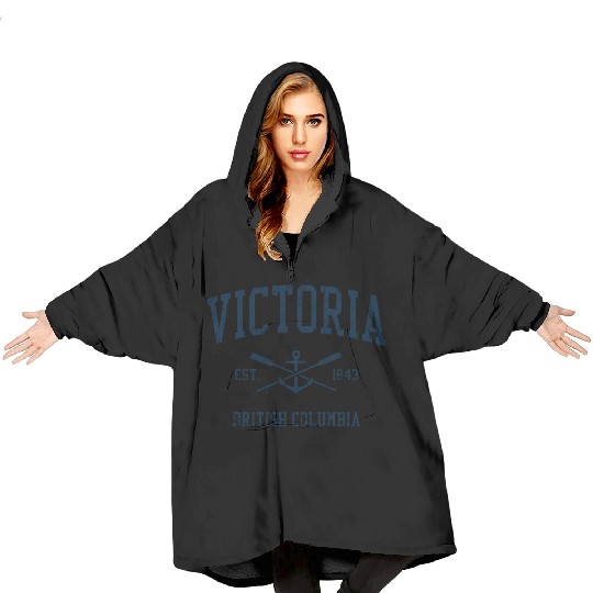 Victoria BC Vintage Navy Crossed Oars & Boat Ancho Blanket Hoodies