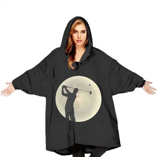 Golfer Silhouette Golf Golfer Moon Full Moon Blanket Hoodies