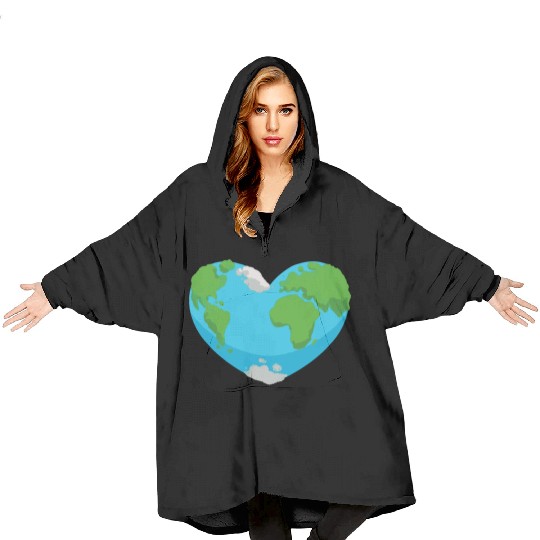 Earth heart nature planet design Blanket Hoodies