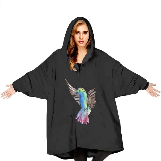Colorful Watercolor Hummingbird flying pink Blanket Hoodies