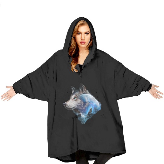 Wolf Moon Forest View Nature Blanket Hoodies