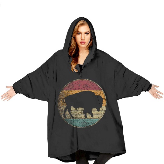Distressed Buffalo Retro Bison Animal Lover Men Wo Blanket Hoodies
