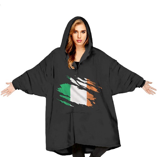 Ireland Ripped Flag Blanket Hoodies
