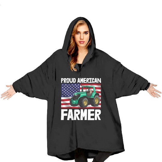 Proud American Farmer Tractor Blanket Hoodies