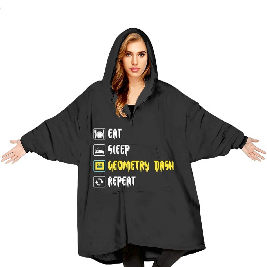 Eat sleep geometry dash repeat retro Jumper Repeat Blanket Hoodies