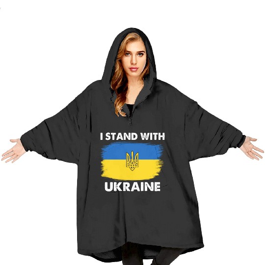 I Stand with Ukraine Ukraine Flag Blanket Hoodies