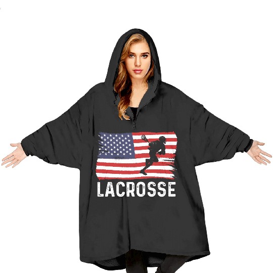 Lacrosse American Flag USA 4th Of July Blanket Hoodies