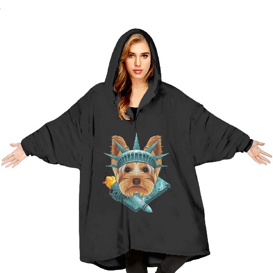 Statue Of Liberty Yorkshire Terrier 4th Of July US Blanket Hoodies