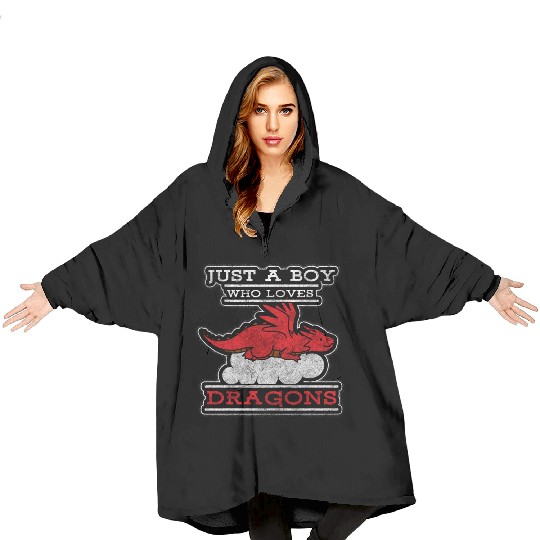 Fantasy Asia Black Chinese Dragon Blanket Hoodies