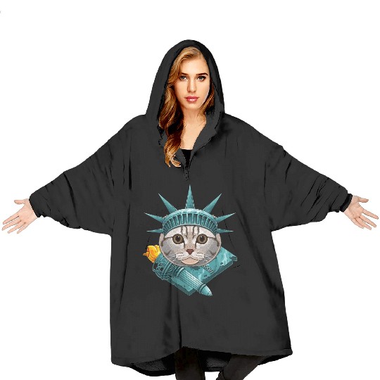 Statue Of Liberty Scottish Fold 4th Of July Cat US Blanket Hoodies
