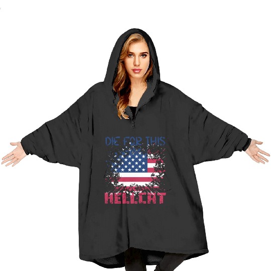 Die For This Hellcat- Vintage US Flag Blanket Hoodies