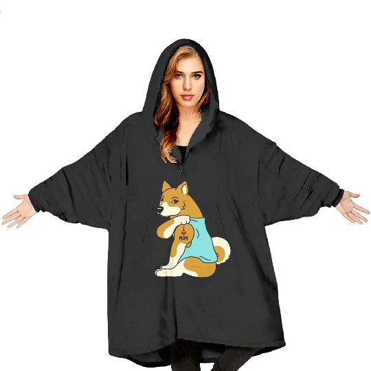 I Love Mom Tattoo Shiba Inu Blanket Hoodies