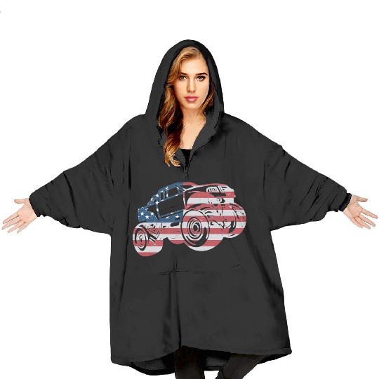 Monster Truck American Flag Racing USA Patriotic Blanket Hoodies