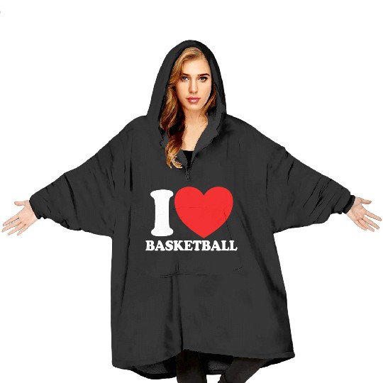 I Love Basketball Red Heart Hoop B-Ball Basketball Blanket Hoodies