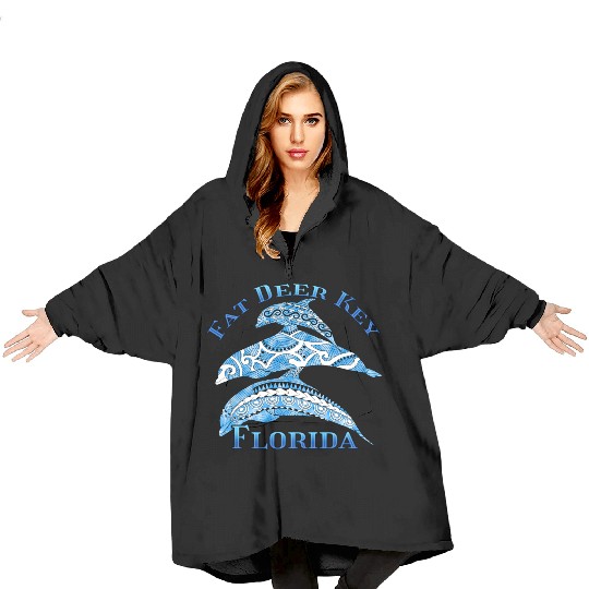 Fat Deer Key Florida Vacation Tribal Dolphins Blanket Hoodies