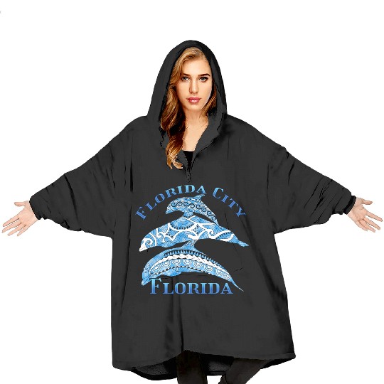 Florida City Florida Vacation Tribal Dolphins Blanket Hoodies