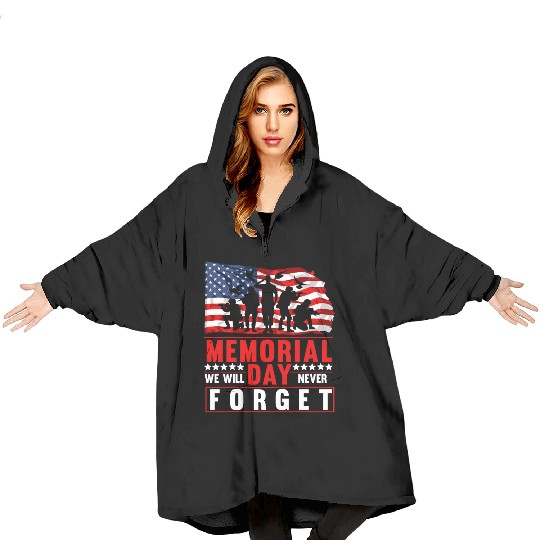 Memorial Day American Flag Soldiers Patriotic US Blanket Hoodies